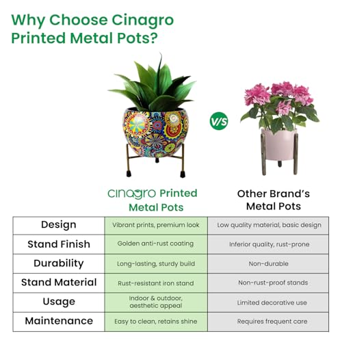 CINAGRO Large Metal Flower Vase Pot with Iron Stand, Pots for Plants, Plant Pots for Home Decoration, Succulent Pot, Indoor Planter Garden Decor (Size: 9.8 X 9.8 inch) Style: Mandala Fusion Grand - Image 4