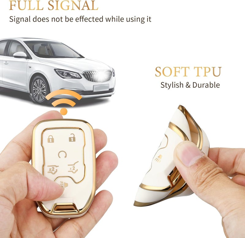 OFFCURVE Key Fob Cover for GMC Yukon/Yukon XL Terrain Acadia Sierra Soft TPU Key Fob Case for Chevy Chevrolet Suburban Tahoe Car Accessories Holder Remote Smart 6 Buttons Key Protector, White - Image 5