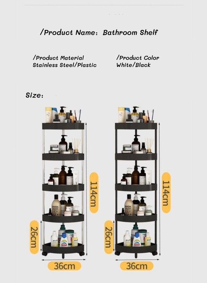 Beauenty Stainless steel five-layer storage rack,multifunctional storage and organization cart,Basket Storage Organizer Trolley with Wheels, Bathroom Mobile Shelving Organizer,Triangle Corner Shelf Rack Roll - Image 2