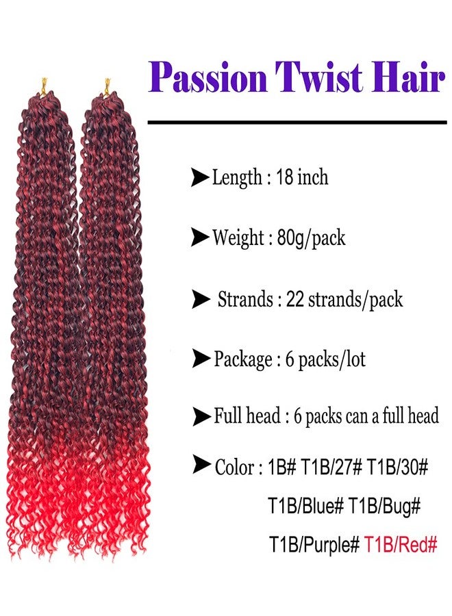 YOROSTAR 6 Packs Passion Twists Hair 18inch Ombre Red Water Wave Crochet Hair for Butterfly Soft Locs Synthetic Crochet Hair Passion Twist Long Bohemian Locs Braiding Hair Extensions (18inch T1B/Red#) - Image 2
