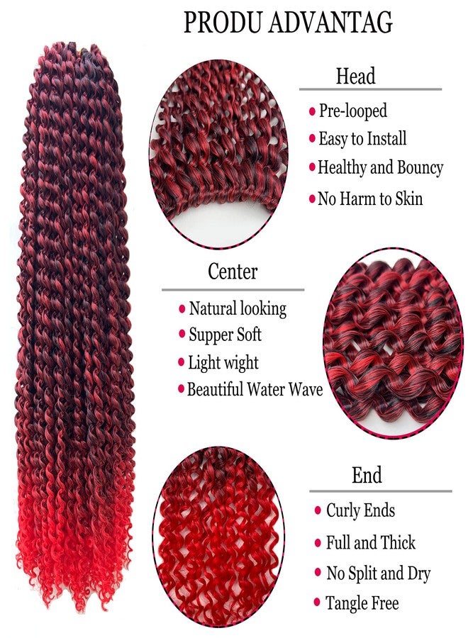 YOROSTAR 6 Packs Passion Twists Hair 18inch Ombre Red Water Wave Crochet Hair for Butterfly Soft Locs Synthetic Crochet Hair Passion Twist Long Bohemian Locs Braiding Hair Extensions (18inch T1B/Red#) - Image 3