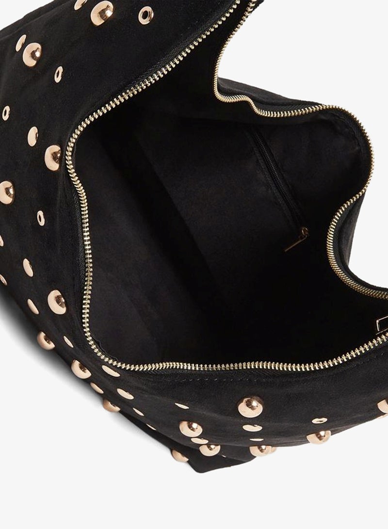 Styli Women Black Suede Studded Shoulder Bag - Image 4
