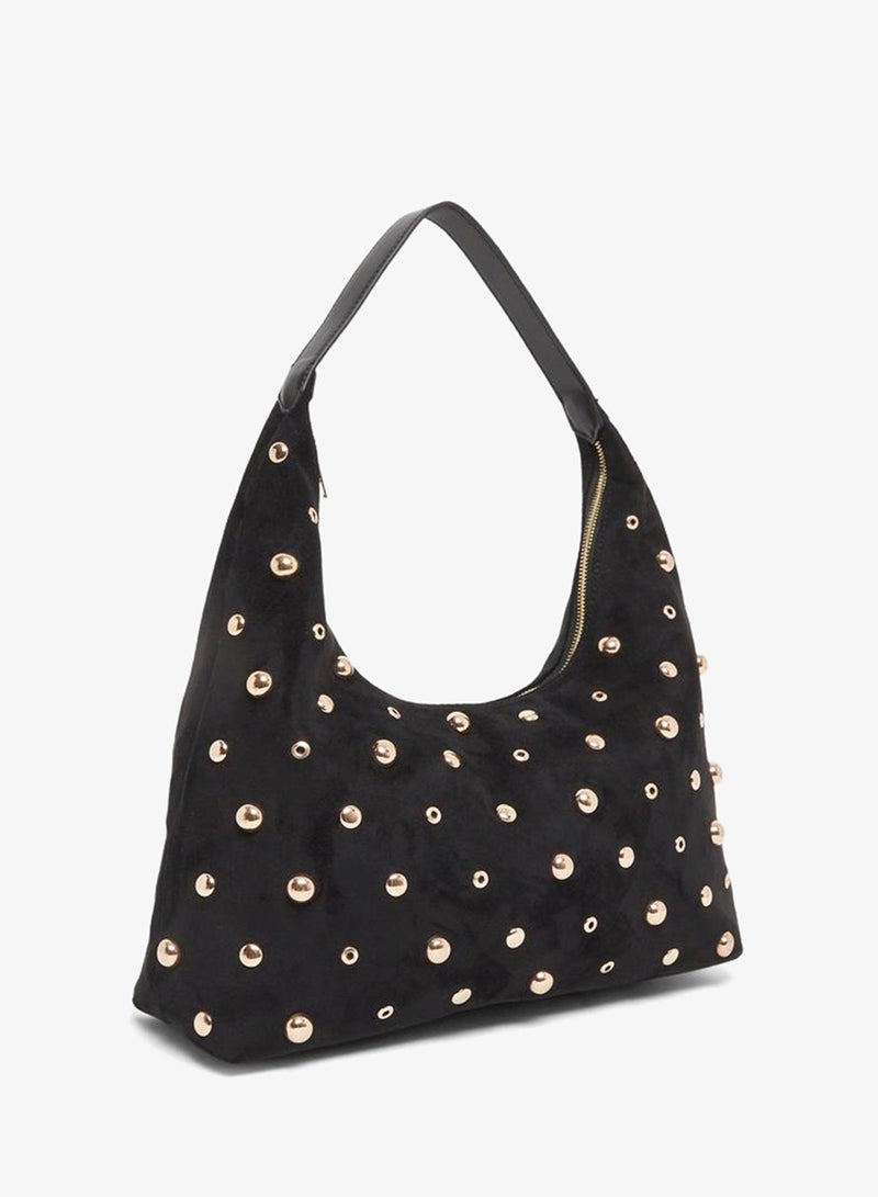 Styli Women Black Suede Studded Shoulder Bag - Image 1