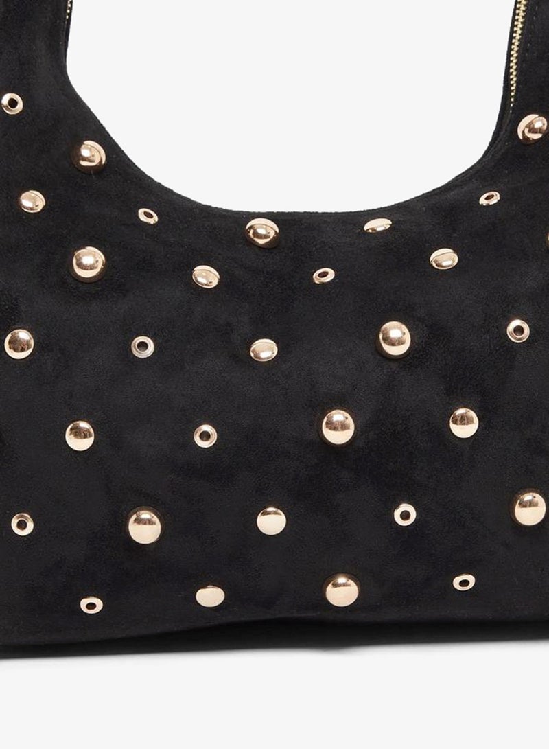 Styli Women Black Suede Studded Shoulder Bag - Image 2