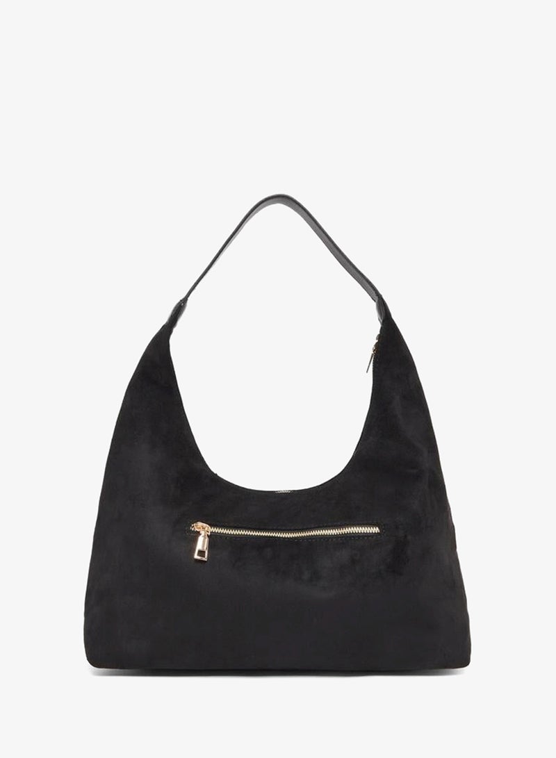Styli Women Black Suede Studded Shoulder Bag - Image 3