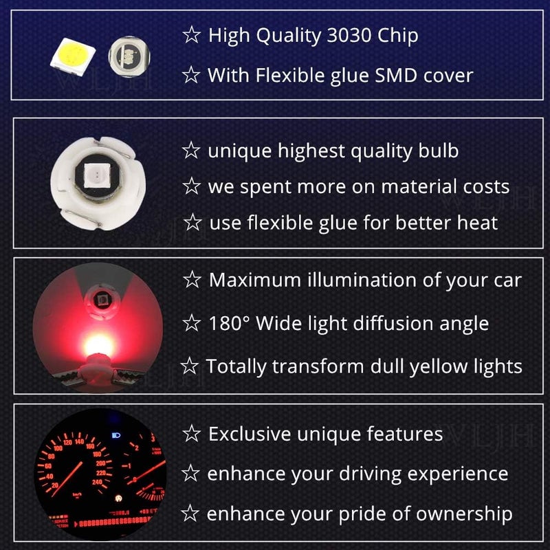 WLJH مصابيح WLJH 10x حمراء T4.2 نيون ويدج LED لعدادات السيارة ولوحة القيادة - Image 4