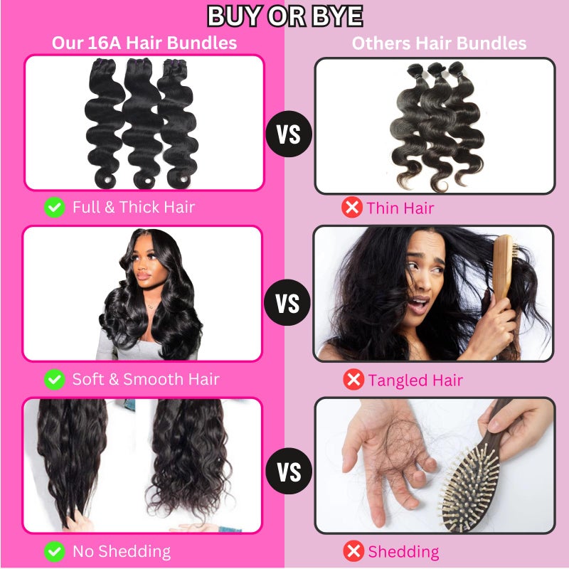 Beauty Queen 16A Body Wave Bundles Human Hair (20 18 16 Inch) 100% Unprocessed Brazilian Virgin Weave 3 Bundles Human Hair Full And Thick Remy Hair Extensions Natural Color for Women - Image 3