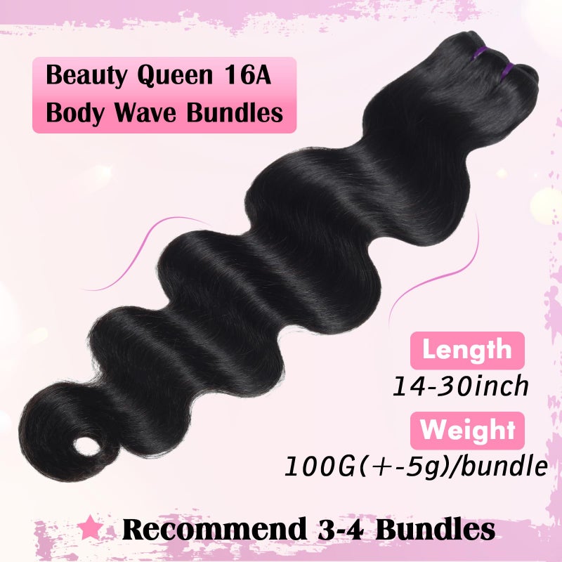 Beauty Queen 16A Body Wave Bundles Human Hair (20 18 16 Inch) 100% Unprocessed Brazilian Virgin Weave 3 Bundles Human Hair Full And Thick Remy Hair Extensions Natural Color for Women - Image 5