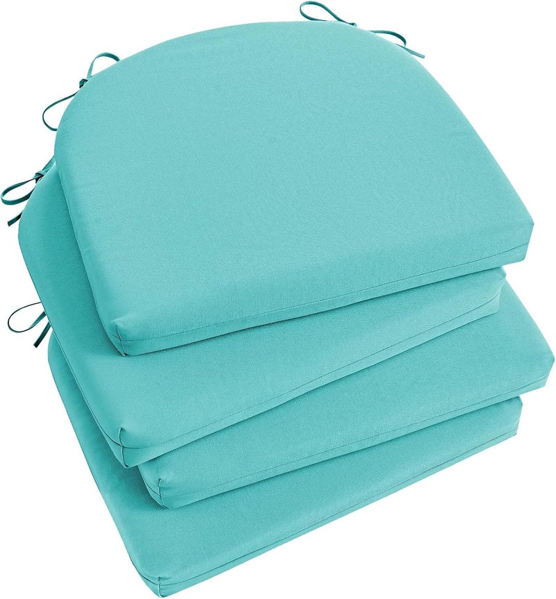 Basic Beyond Outdoor Chair Cushions for Patio Furniture, Waterproof Outdoor Cushions, Round Corner Patio Chair Cushions Set of 4 with Ties, 17"x16"x2", Teal - Image 1
