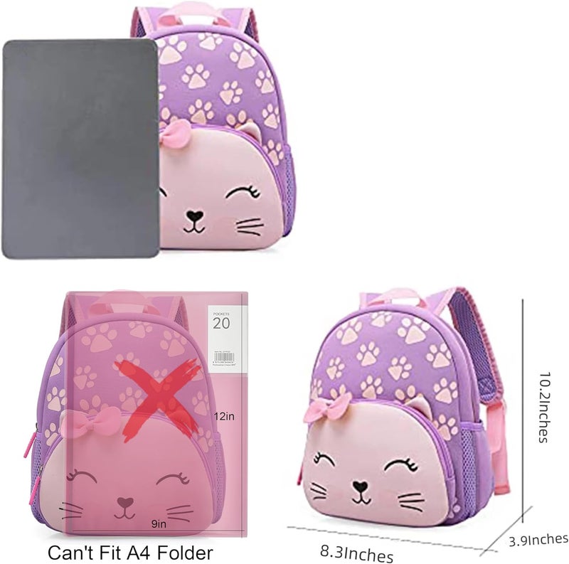 KK CRAFTS Preschool Backpack Toddler Neoprene Animal Schoolbag Lunch backpack for Kids Boys Girls(Purple Cat) - Image 1