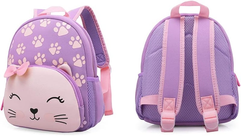 KK CRAFTS Preschool Backpack Toddler Neoprene Animal Schoolbag Lunch backpack for Kids Boys Girls(Purple Cat) - Image 4