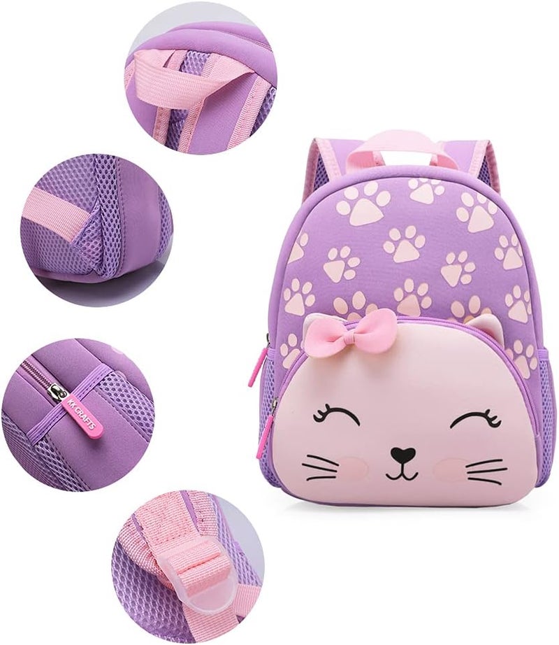 KK CRAFTS Preschool Backpack Toddler Neoprene Animal Schoolbag Lunch backpack for Kids Boys Girls(Purple Cat) - Image 3