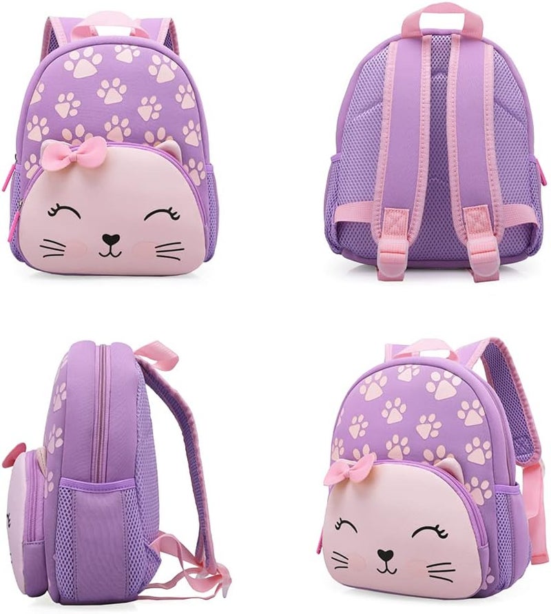 KK CRAFTS Preschool Backpack Toddler Neoprene Animal Schoolbag Lunch backpack for Kids Boys Girls(Purple Cat) - Image 2
