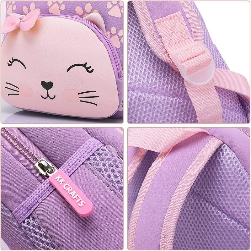 KK CRAFTS Preschool Backpack Toddler Neoprene Animal Schoolbag Lunch backpack for Kids Boys Girls(Purple Cat) - Image 5