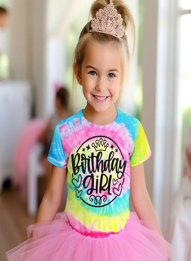Blithestars Birthday Girl Shirt Toddler Baby Girl Tie Dye Birthday T-Shirt Kids Bday Outfits Party Gift Summer Tee Tops 1-10Y (Green Pink,8-9 Years) - Image 2