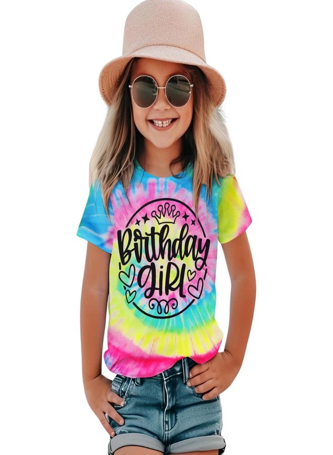 Blithestars Birthday Girl Shirt Toddler Baby Girl Tie Dye Birthday T-Shirt Kids Bday Outfits Party Gift Summer Tee Tops 1-10Y (Green Pink,8-9 Years) - Image 1