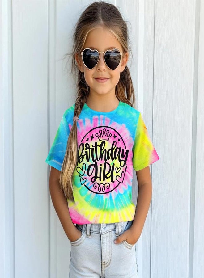 Blithestars Birthday Girl Shirt Toddler Baby Girl Tie Dye Birthday T-Shirt Kids Bday Outfits Party Gift Summer Tee Tops 1-10Y (Green Pink,8-9 Years) - Image 3