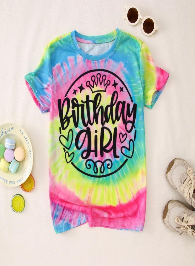 Blithestars Birthday Girl Shirt Toddler Baby Girl Tie Dye Birthday T-Shirt Kids Bday Outfits Party Gift Summer Tee Tops 1-10Y (Green Pink,8-9 Years) - Image 5