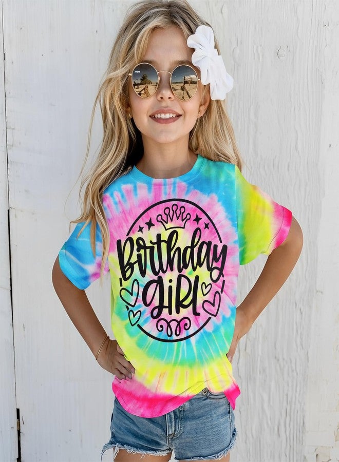 Blithestars Birthday Girl Shirt Toddler Baby Girl Tie Dye Birthday T-Shirt Kids Bday Outfits Party Gift Summer Tee Tops 1-10Y (Green Pink,8-9 Years) - Image 4