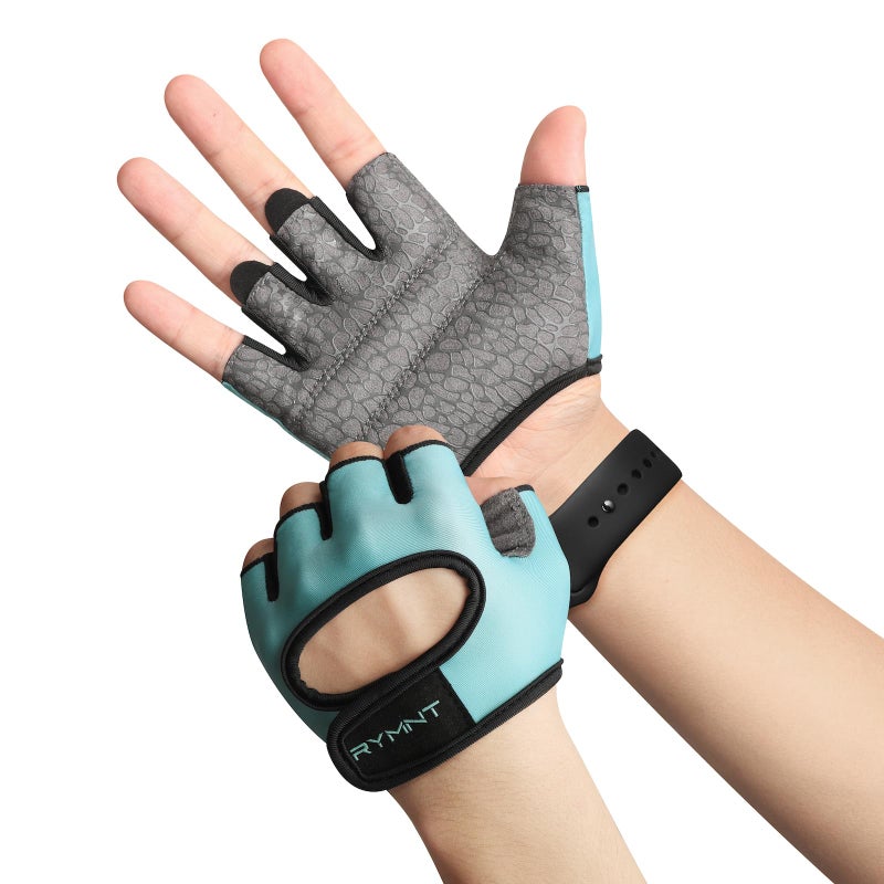 RYMNT Minimal Weight Lifting Gloves,Short Micro Workout Gloves Grip Pads with Full Palm Protection & Extra Grip for Men Women Weightlifting,Gym,Exercise Training.Aqua-Small - Image 2