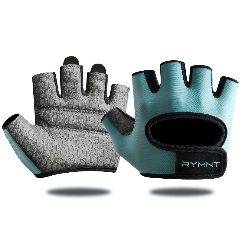RYMNT Minimal Weight Lifting Gloves,Short Micro Workout Gloves Grip Pads with Full Palm Protection & Extra Grip for Men Women Weightlifting,Gym,Exercise Training.Aqua-Small - Image 1