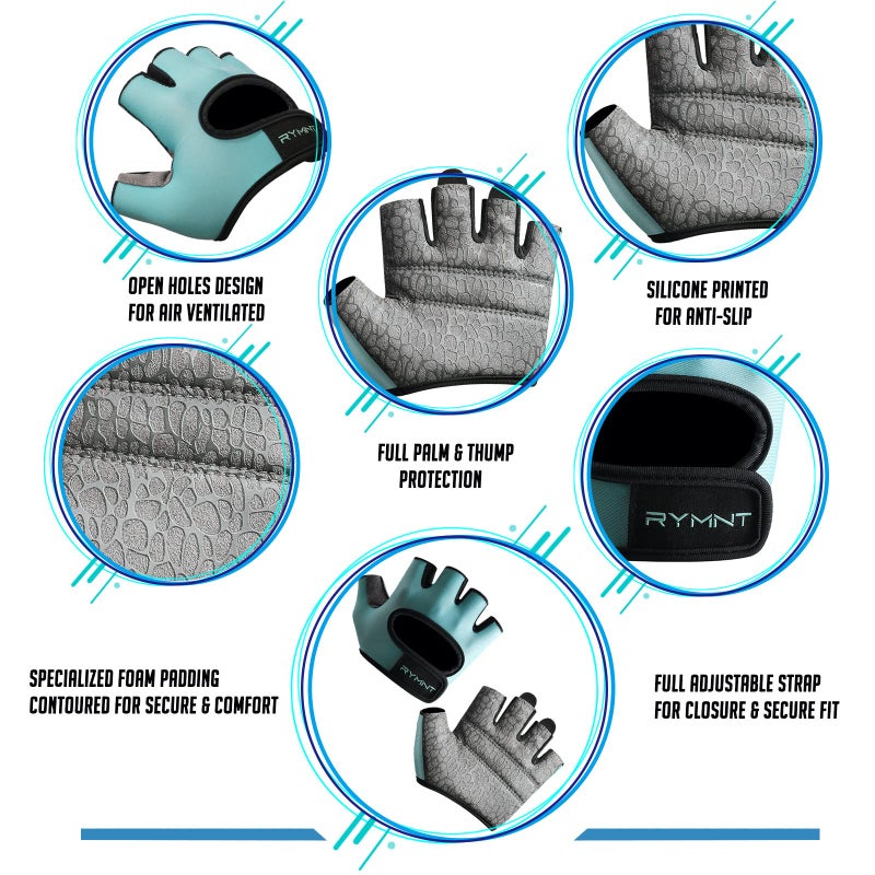 RYMNT Minimal Weight Lifting Gloves,Short Micro Workout Gloves Grip Pads with Full Palm Protection & Extra Grip for Men Women Weightlifting,Gym,Exercise Training.Aqua-Small - Image 3