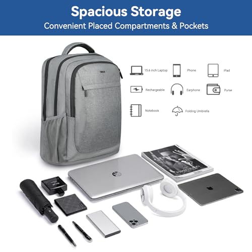 Voova Travel Laptop Backpack, Business Work Laptop Backpack for Women & Men with USB Charging Port, Waterproof Slim Durable College Computer Bag Fits 15.6 Inch Laptops and Notebook, Grey - Image 2