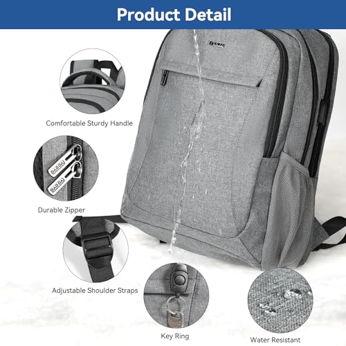 Voova Travel Laptop Backpack, Business Work Laptop Backpack for Women & Men with USB Charging Port, Waterproof Slim Durable College Computer Bag Fits 15.6 Inch Laptops and Notebook, Grey - Image 4
