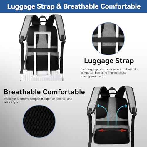 Voova Travel Laptop Backpack, Business Work Laptop Backpack for Women & Men with USB Charging Port, Waterproof Slim Durable College Computer Bag Fits 15.6 Inch Laptops and Notebook, Grey - Image 5