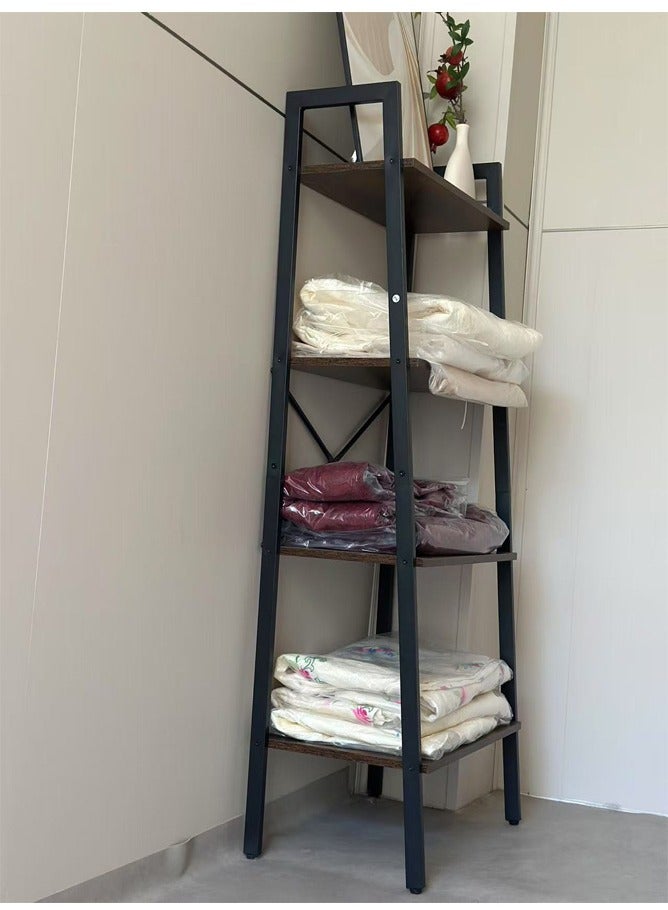 أي هوم رف سلمي من 4 طبقات، رف كتب صناعي بإطار معدني وأرفف خشبية، تصميم متين، رف تخزين متعدد الأغراض لغرفة المعيشة، المكتب المنزلي، المطبخ، غرفة النوم، لون بني ريفي، 60×137 سم - Image 4