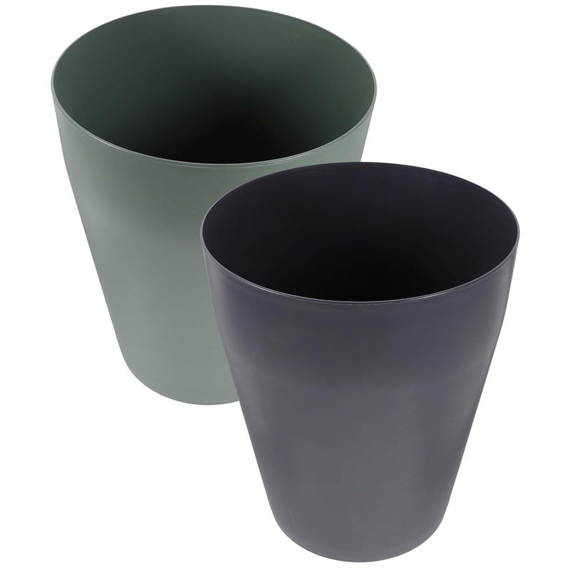 Small Oval Lidless Trash Can 2pcs, Plastic Wastebaskets for Bathroom Bedroom Kitchen, Navy and Dark Green Household Garbage Buckets for Desk Under Sink Use - Image 1