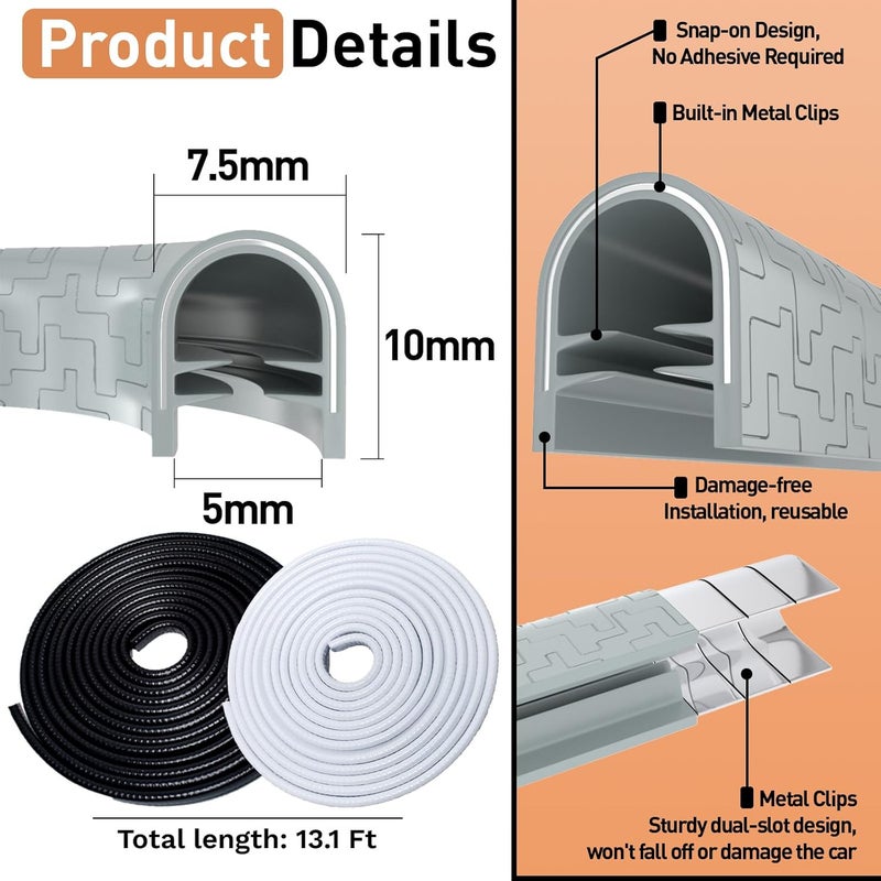 ecocstm Car Door Edge Guards, 13.1Ft(4m) Car Door Protector Edge Guards Rubber Seal, Doors Trim U Shape Edges Guard for Cars Trucks Suvs (Gray) - Image 2