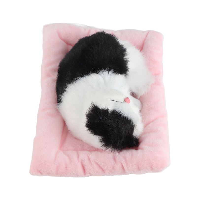 Fake Cats Sleeping Kitten Doll Toy Simulation Sleeping Cat On Pad Interactive Pet Toy with Sound Active CarbonBlack and White Cat Shape - Image 4