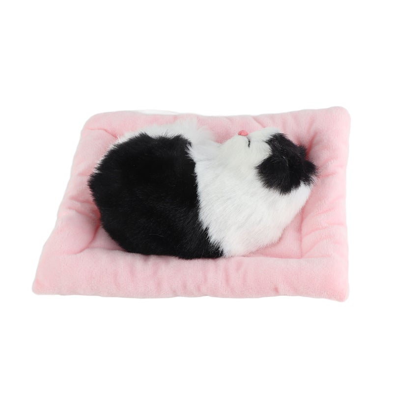 Fake Cats Sleeping Kitten Doll Toy Simulation Sleeping Cat On Pad Interactive Pet Toy with Sound Active CarbonBlack and White Cat Shape - Image 3