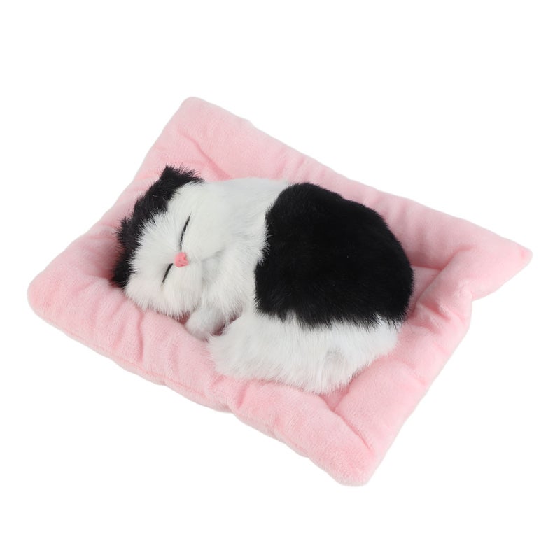 Fake Cats Sleeping Kitten Doll Toy Simulation Sleeping Cat On Pad Interactive Pet Toy with Sound Active CarbonBlack and White Cat Shape - Image 5