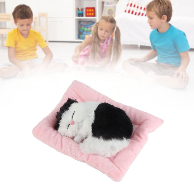 Fake Cats Sleeping Kitten Doll Toy Simulation Sleeping Cat On Pad Interactive Pet Toy with Sound Active CarbonBlack and White Cat Shape - Image 2