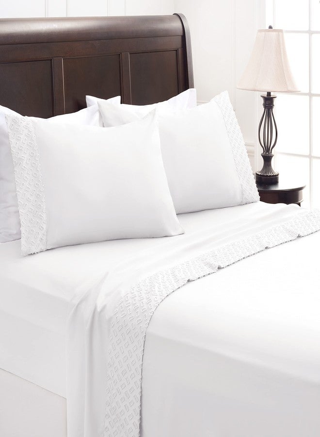 Chanasya Premium Clipped Sheet Set - Tufted Boho Double Brushed Chic Soft Textured Clipped Solid Microfiber Sheet Set - Fitted Sheet, Flat Sheet & 2 Pillow Cover - 4-Piece Set - White, King Size - Image 1