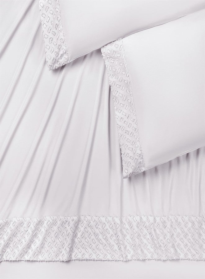 Chanasya Premium Clipped Sheet Set - Tufted Boho Double Brushed Chic Soft Textured Clipped Solid Microfiber Sheet Set - Fitted Sheet, Flat Sheet & 2 Pillow Cover - 4-Piece Set - White, King Size - Image 3