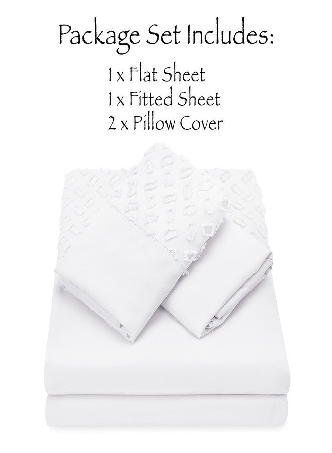 Chanasya Premium Clipped Sheet Set - Tufted Boho Double Brushed Chic Soft Textured Clipped Solid Microfiber Sheet Set - Fitted Sheet, Flat Sheet & 2 Pillow Cover - 4-Piece Set - White, King Size - Image 5