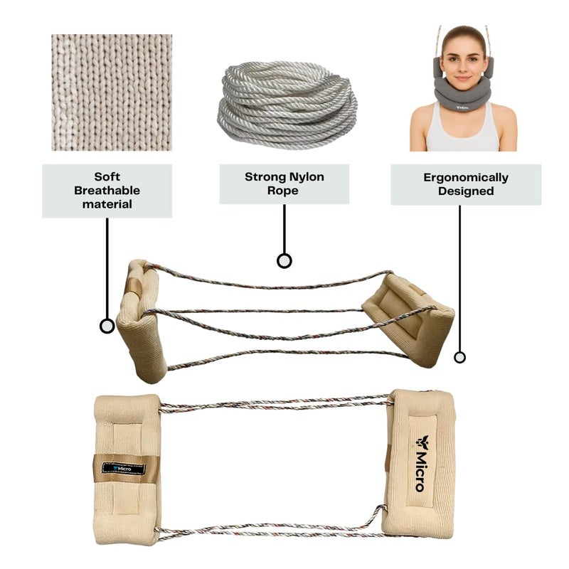 Micro Meditex Neck Stretcher for Pain Relief, Five Nights Cervical Traction Head Holder Belt for TMJ Pain Relief and Cervical Spine (Grey, Header with Rope Only) - Image 3
