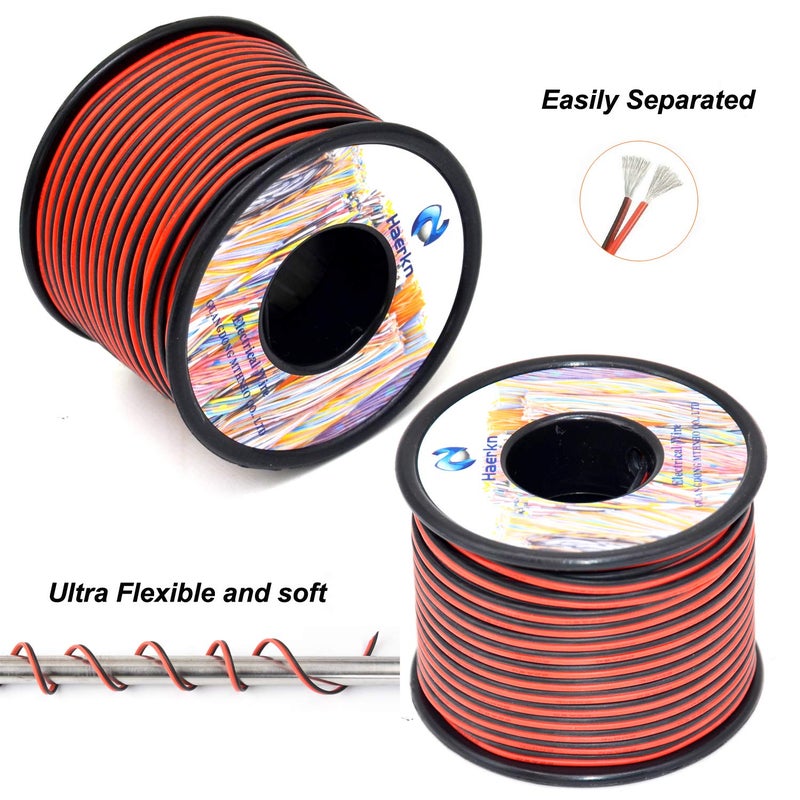 Haerkn 22 awg Silicone Electrical Wire 2 Conductor Parallel Wire line 200ft [Black 100ft Red 100ft] 22 Gauge Soft and Flexible Hook Up Oxygen Free Stranded Tinned Copper Wire - Image 3