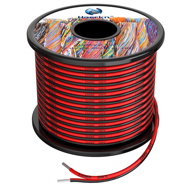 Haerkn 22 awg Silicone Electrical Wire 2 Conductor Parallel Wire line 200ft [Black 100ft Red 100ft] 22 Gauge Soft and Flexible Hook Up Oxygen Free Stranded Tinned Copper Wire - Image 1