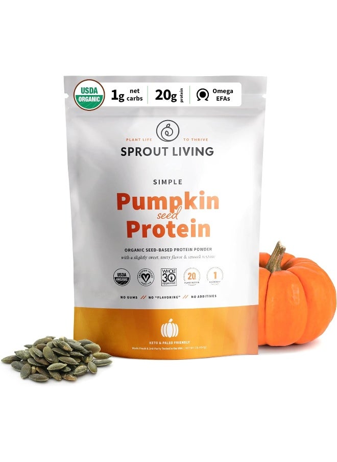 Sprout Living Simple Pumpkin Seed Protein Powder, 20 Grams Organic Plant Based Protein Powder Without Artificial Sweeteners, Non Dairy, Non-Gmo, Vegan, Gluten Free, Keto Drink Mix (1 Pound)  - Image 1