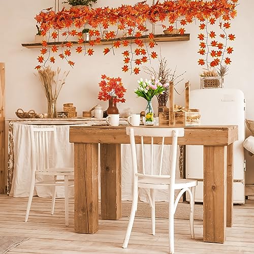 CQURE 12 Pack Fall Leaf Garland, Hanging Vines Garland Artificial Fall Maple Leaves Thanksgiving Decor for Home Wedding Fireplace Party - Image 2