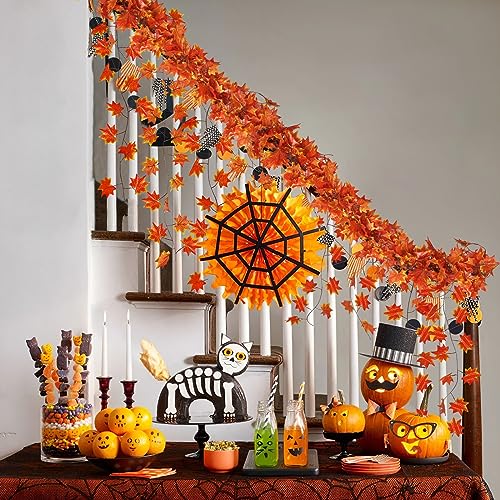 CQURE 12 Pack Fall Leaf Garland, Hanging Vines Garland Artificial Fall Maple Leaves Thanksgiving Decor for Home Wedding Fireplace Party - Image 5