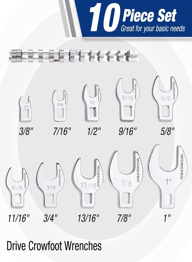 WORKPRO 3/8" Drive Crowfoot Wrench Set, 10-Piece SAE Crowfoot Wrench with Clip-on Organizer, 3/8”-1”, Great for Automotive Repair Work Hard-To-Reach Areas - Image 3