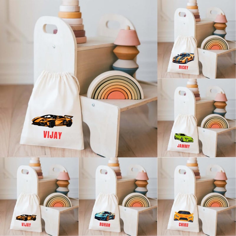 Yellow Nuts Personalied Gift Bags For Return Gifts Party Favour Candy Treat Goody Bag Kids Girls Boys Cartoon Car Theme Carry Bags Pack of 6 - Image 1