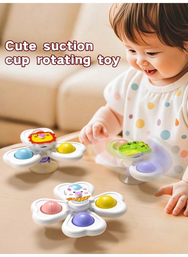 3-piece set of children's bathroom bathtub toy suction cup rotating toy, suitable for tabletops, glass and tile walls, eye-catching colorful cartoon animal suction cup top, cute crocodile rabbit lion pattern touch fun toy - Image 5