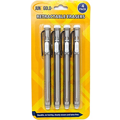 June Gold 4 Pack of Retractable Mechanical Pen Erasers - Latex-Free, White Vinyl, & Precision Erasing - Image 2