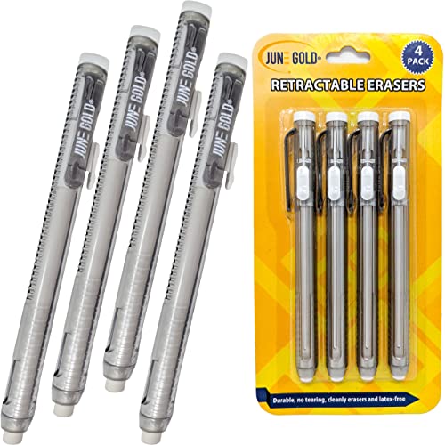 June Gold 4 Pack of Retractable Mechanical Pen Erasers - Latex-Free, White Vinyl, & Precision Erasing - Image 1
